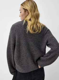 Marbled buttons shaker-rib cardigan