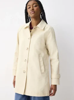 Marbled buttons straight-fit twill coat