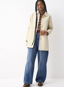 Marbled buttons straight-fit twill coat