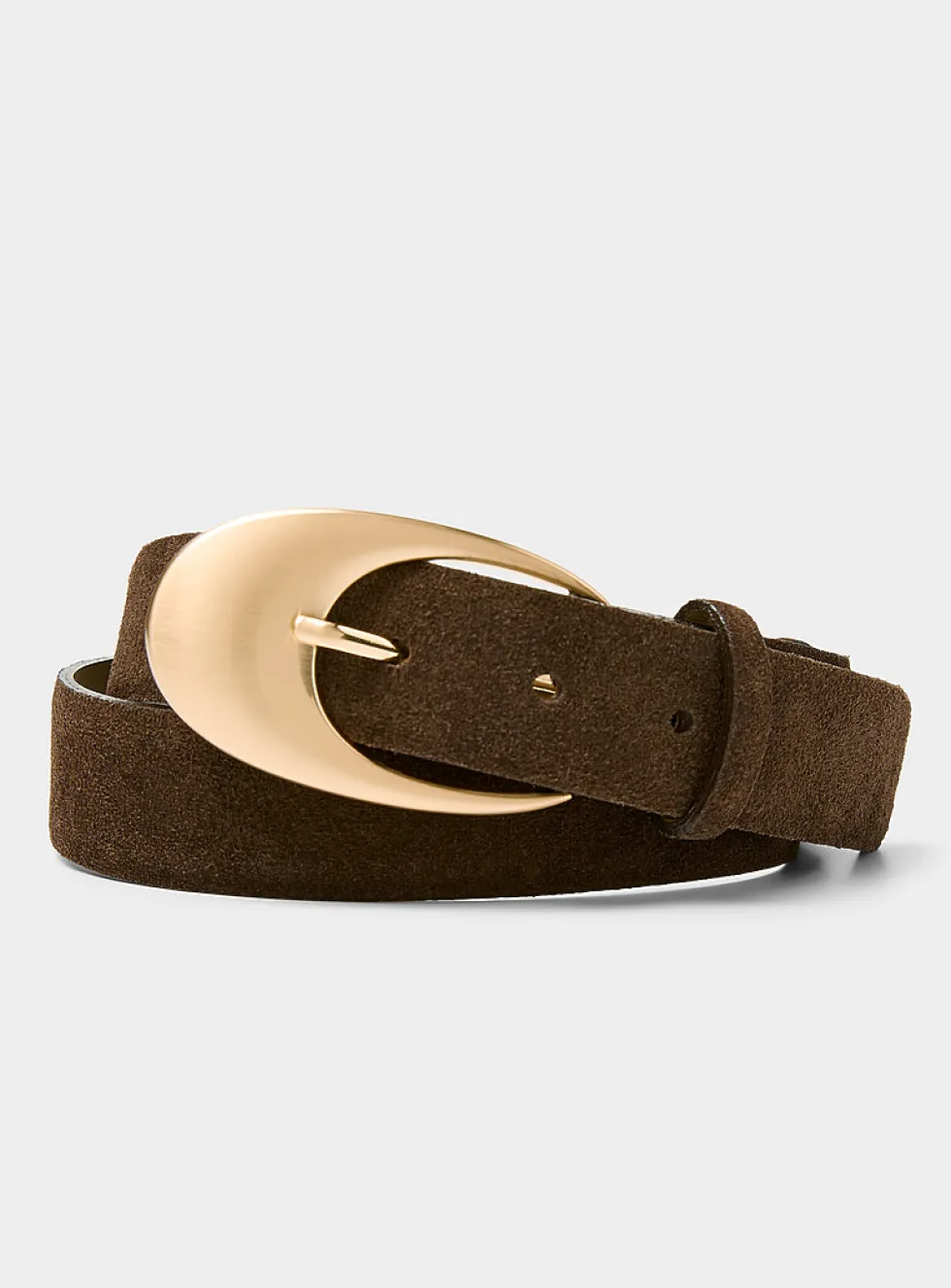 Massive metallic buckle suede belt