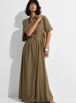 Maxi pleated cinched dress