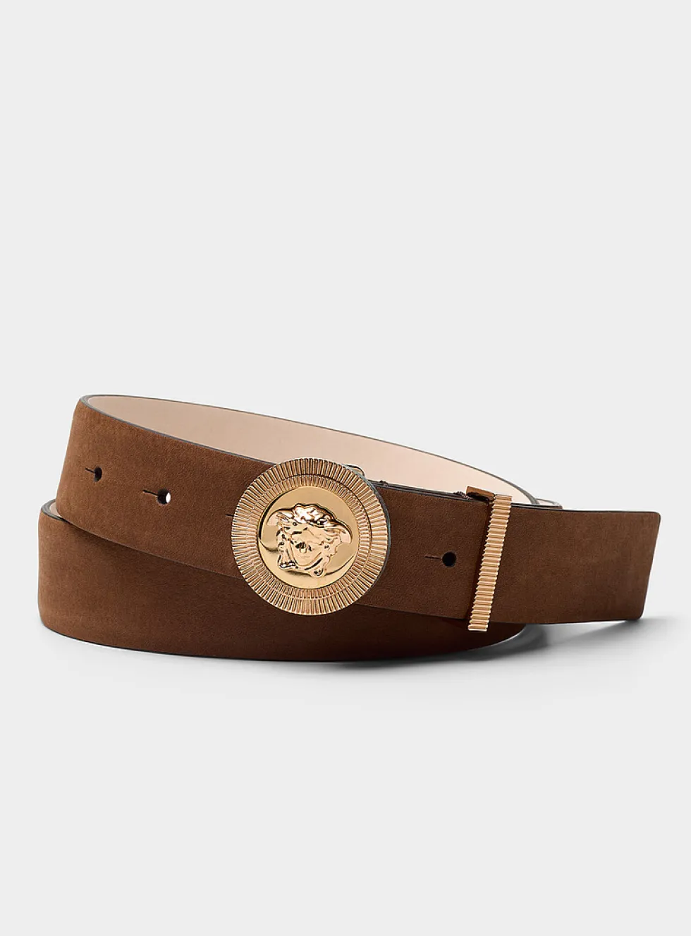 Medusa golden buckle suede belt