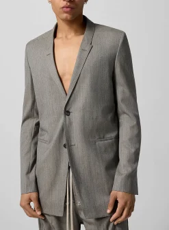 Melange gray elongated pure wool blazer