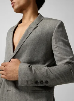 Melange gray elongated pure wool blazer
