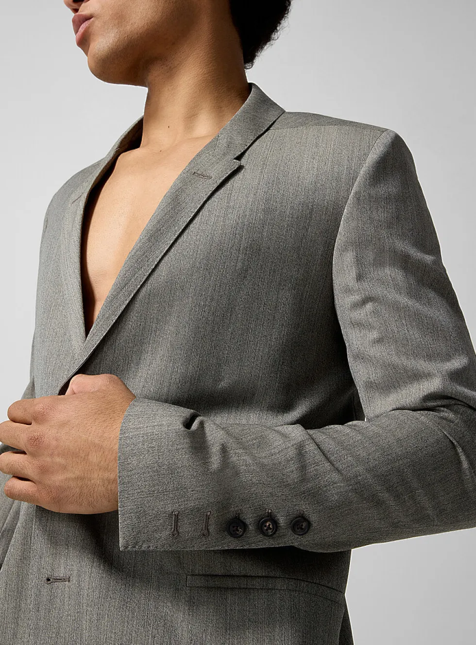 Melange gray elongated pure wool blazer