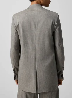 Melange gray elongated pure wool blazer