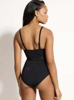 Mesh accent crossover draped one-piece