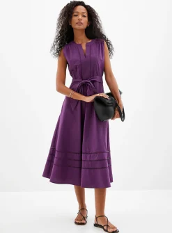 Mesh ribbon poplin dress