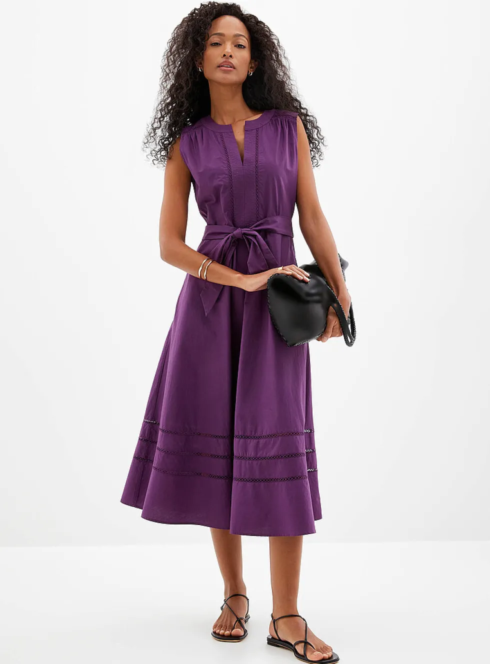 Mesh ribbon poplin dress