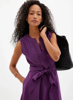 Mesh ribbon poplin dress