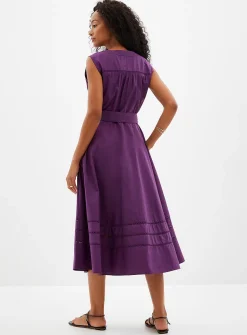 Mesh ribbon poplin dress