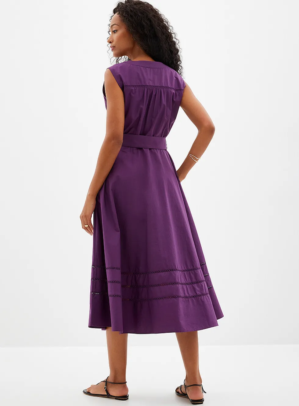 Mesh ribbon poplin dress