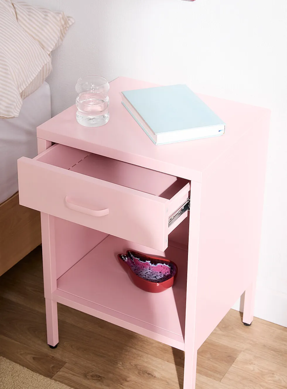 Metal bedside table with legs