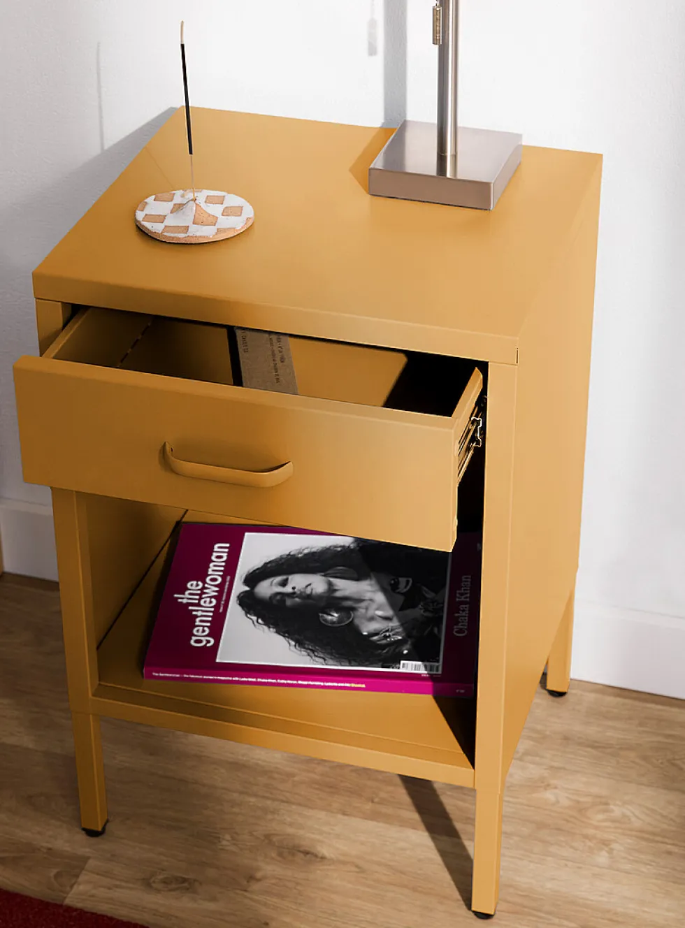 Metal bedside table with legs
