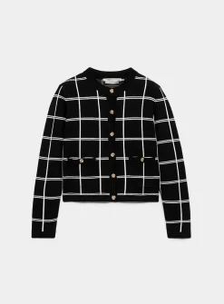 Metallic buttons jacquard cardigan