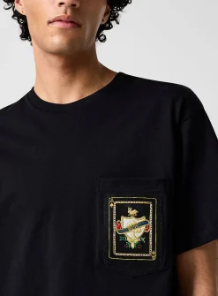 Metallic embroidery pocket T-shirt
