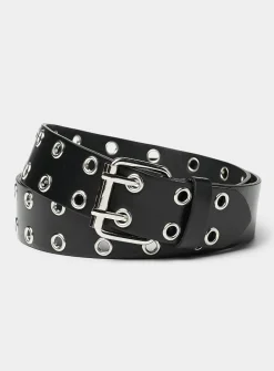 Metallic grommet leather belt