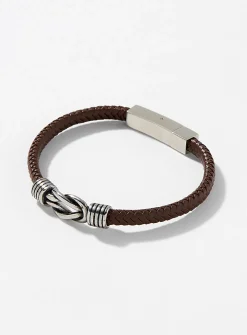 Metallic knot braided leather bracelet