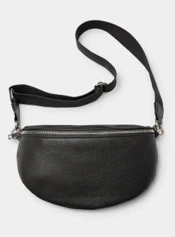 Metallic-accent pebbled leather belt bag