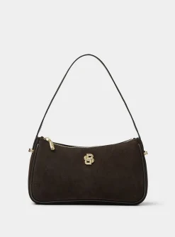 Metallic-logo suede shoulder bag