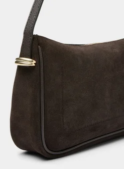 Metallic-logo suede shoulder bag