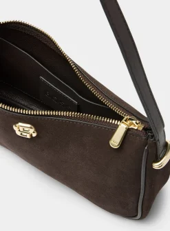 Metallic-logo suede shoulder bag