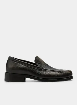 Metallized letter distressed leather loafers