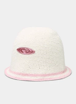 Metallized logo crocheted knit bucket hat