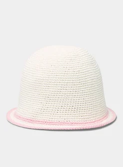 Metallized logo crocheted knit bucket hat