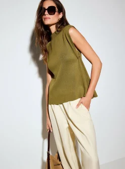Metallized pins draped mock-neck cami