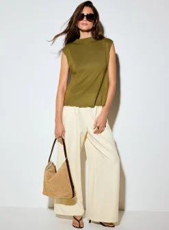 Metallized pins draped mock-neck cami