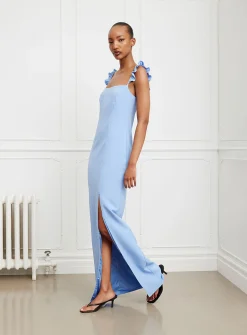 Mia ruffled straps slit maxi dress
