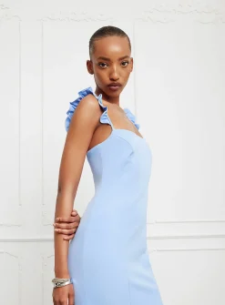 Mia ruffled straps slit maxi dress