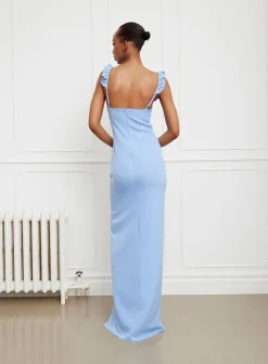 Mia ruffled straps slit maxi dress