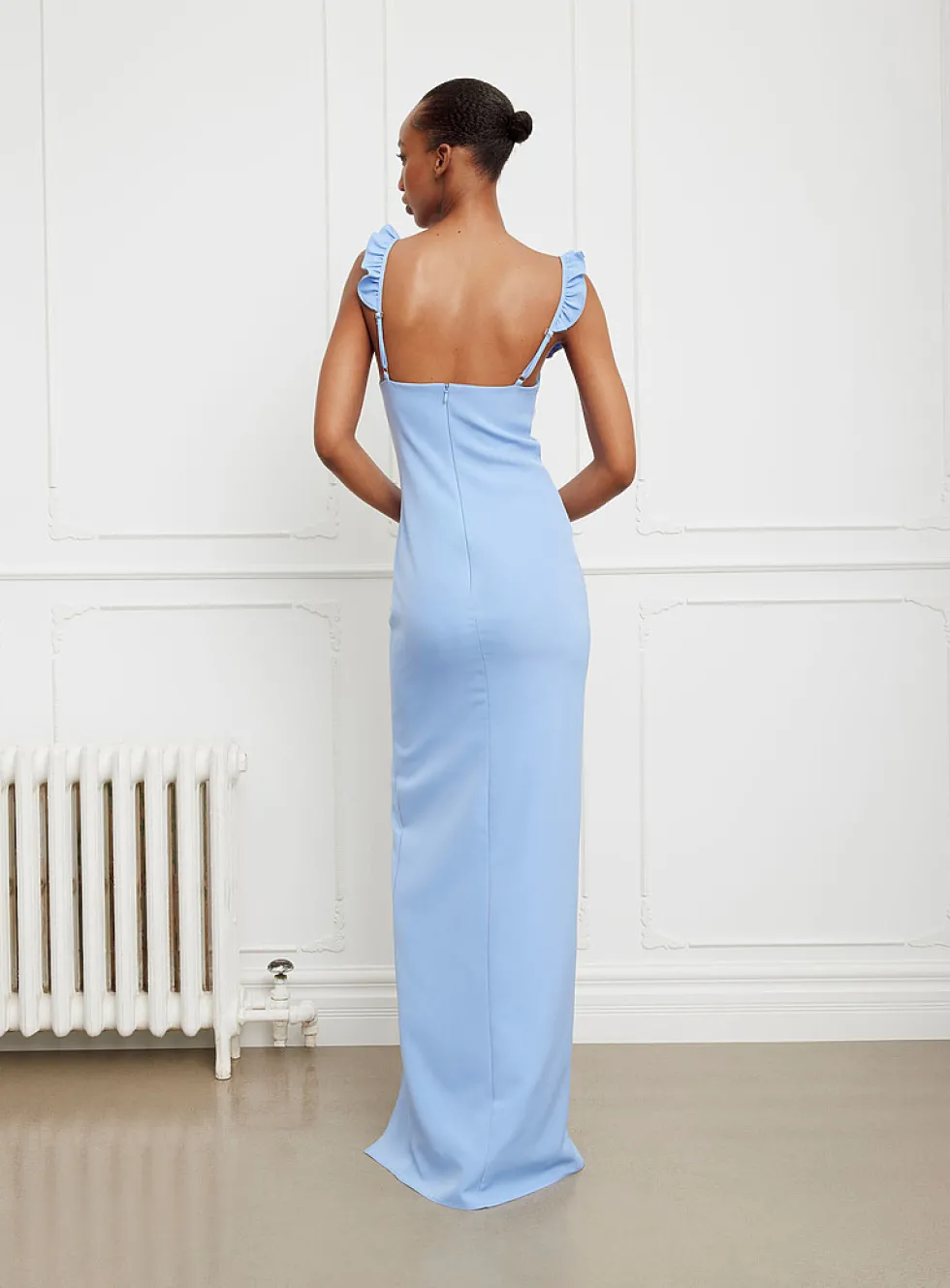 Mia ruffled straps slit maxi dress