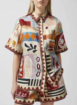Michelle painted shapes pure linen shirt