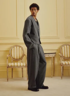 Micro-check pleated barrel pant