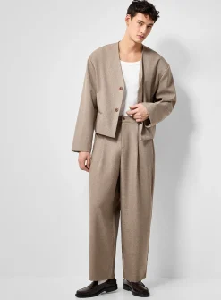 Micro-check pleated barrel pant