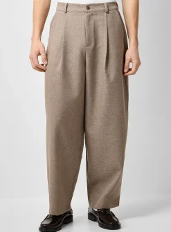 Micro-check pleated barrel pant