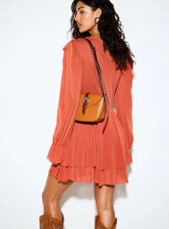 Micromesh V-neck ruffles minidress
