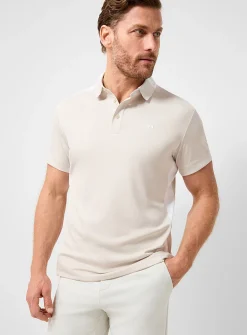 Micro-perforated-back white and beige golf polo