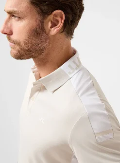 Micro-perforated-back white and beige golf polo