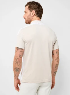 Micro-perforated-back white and beige golf polo
