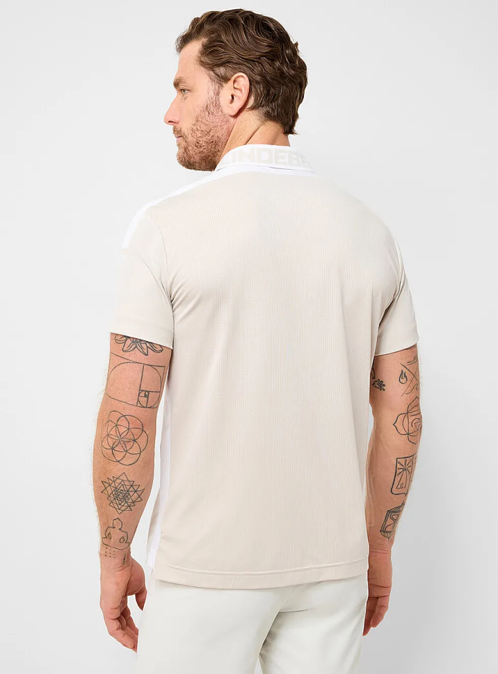 Micro-perforated-back white and beige golf polo