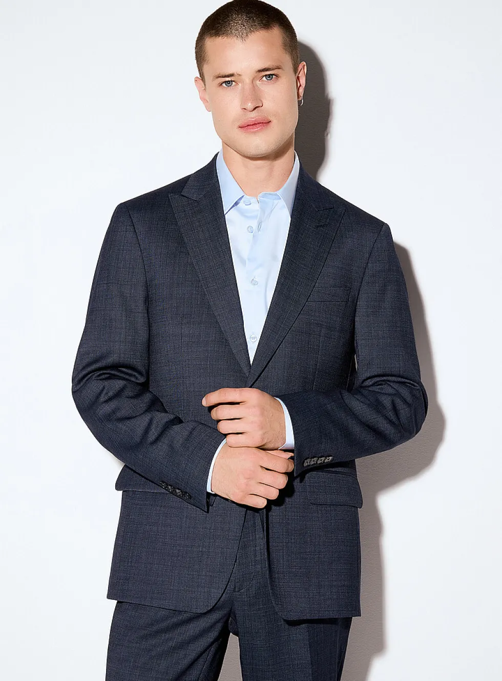 Midnight-blue piqué suit