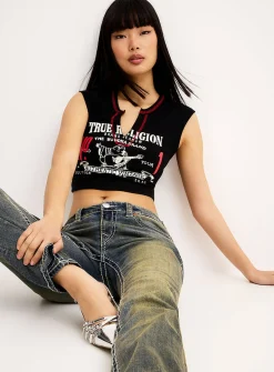 Mini cutout neckline printed T-shirt