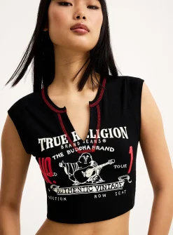 Mini cutout neckline printed T-shirt
