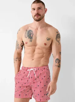 Mini pattern and twin-stripe swim trunk