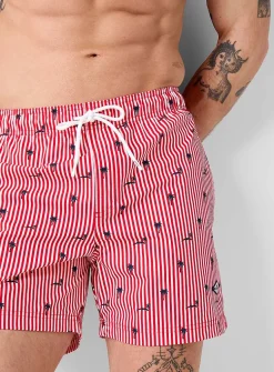 Mini pattern and twin-stripe swim trunk