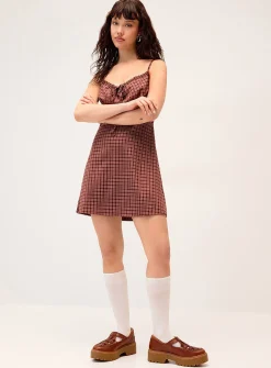 Mini-check linen-blend minidress